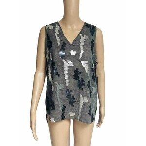NWT Buckle Dex Lightweight Grey With Silver Black Sequin Cami Tank Top Shirt M